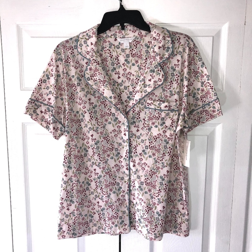 Charter Club Printed Cotton Pajama Top Floral